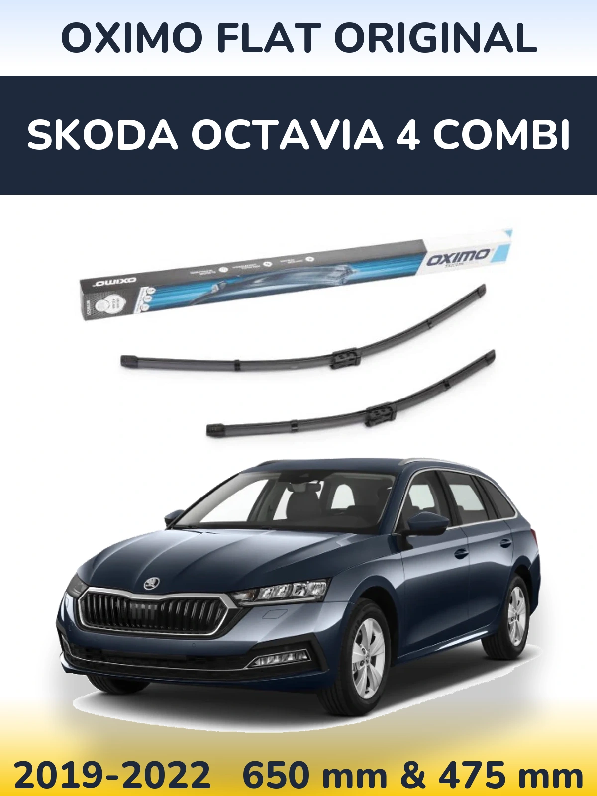 Front wiper blade set Oximo Flat Original 650 & 475 mm for Skoda Octavia 4 Combi 2019-2022