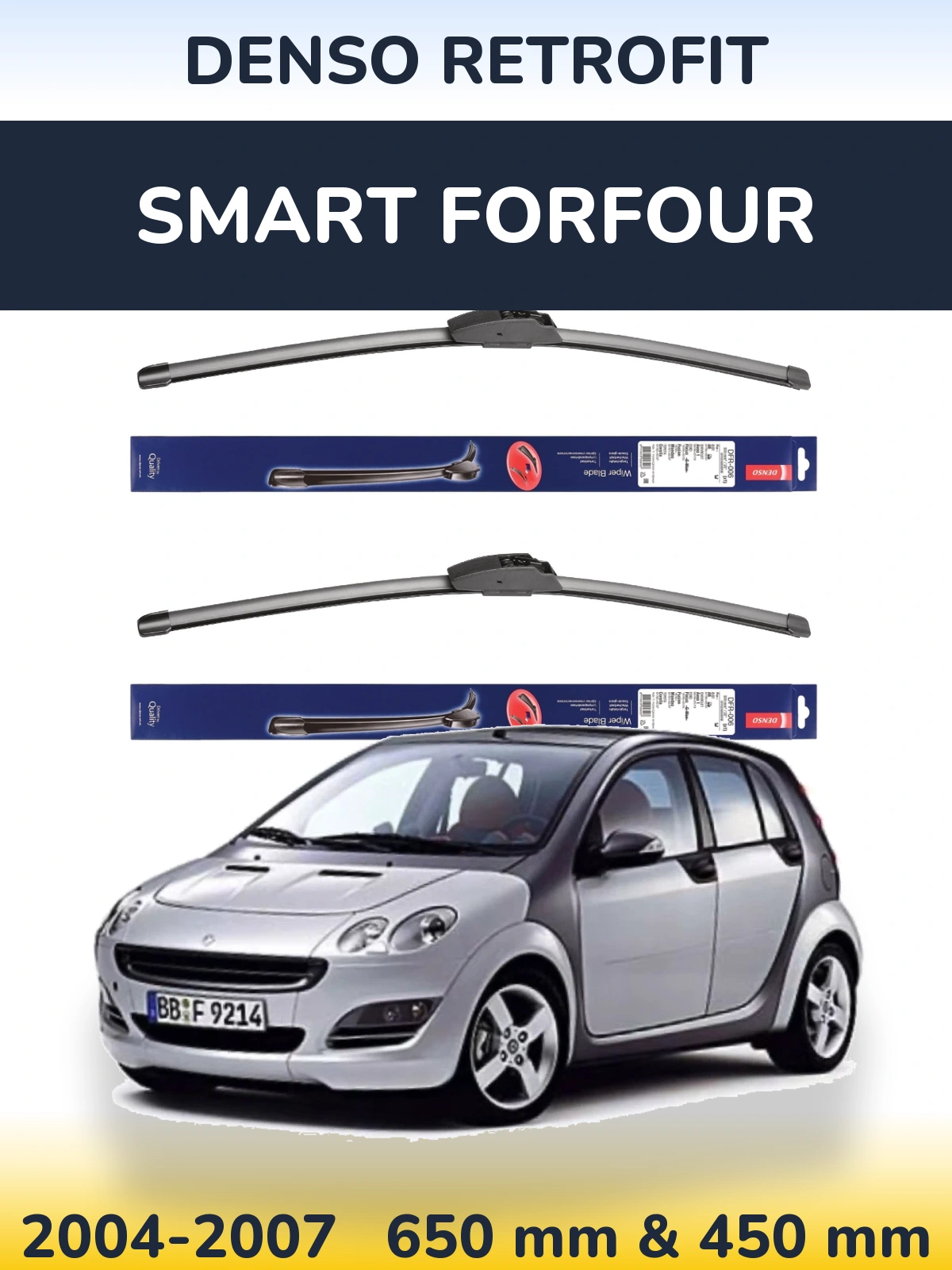 Front wiper blade set Denso Retrofit 650 & 450 mm for Smart Forfour 2004-2007