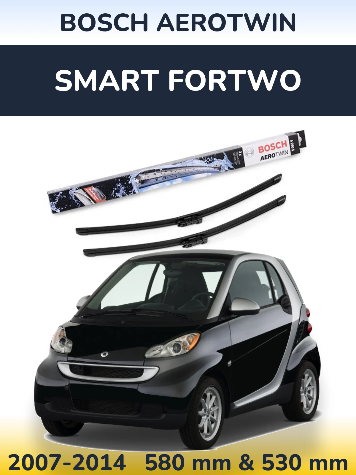 Комплект передних дворников BOSCH AeroTwin 550 & 530 мм для Smart Fortwo 2007-2014