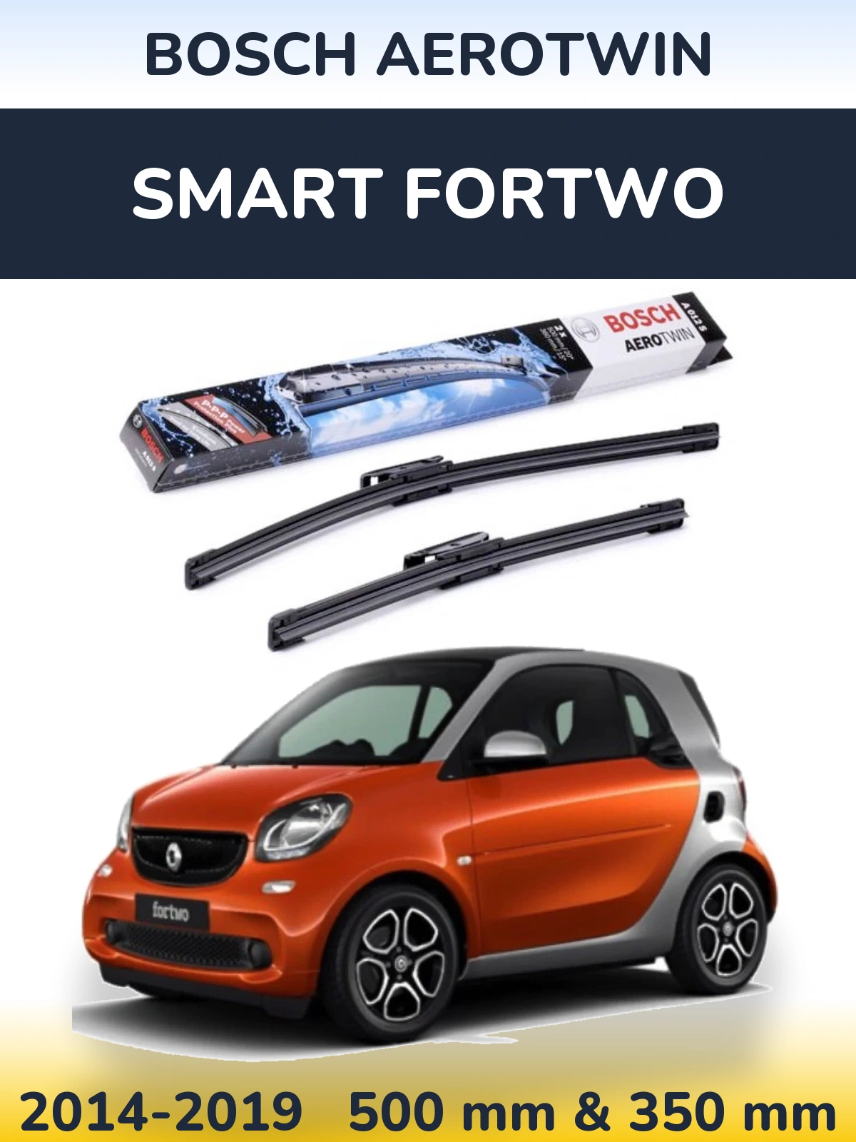 Komplet przednich wycieraczek BOSCH AeroTwin 500 & 360 mm do Smart Fortwo 2014-2019