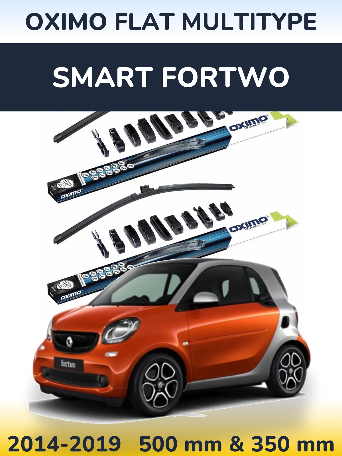 Комплект передних дворников Oximo Flat MultiТипe 500 & 350 мм для Smart Fortwo 2014-2019