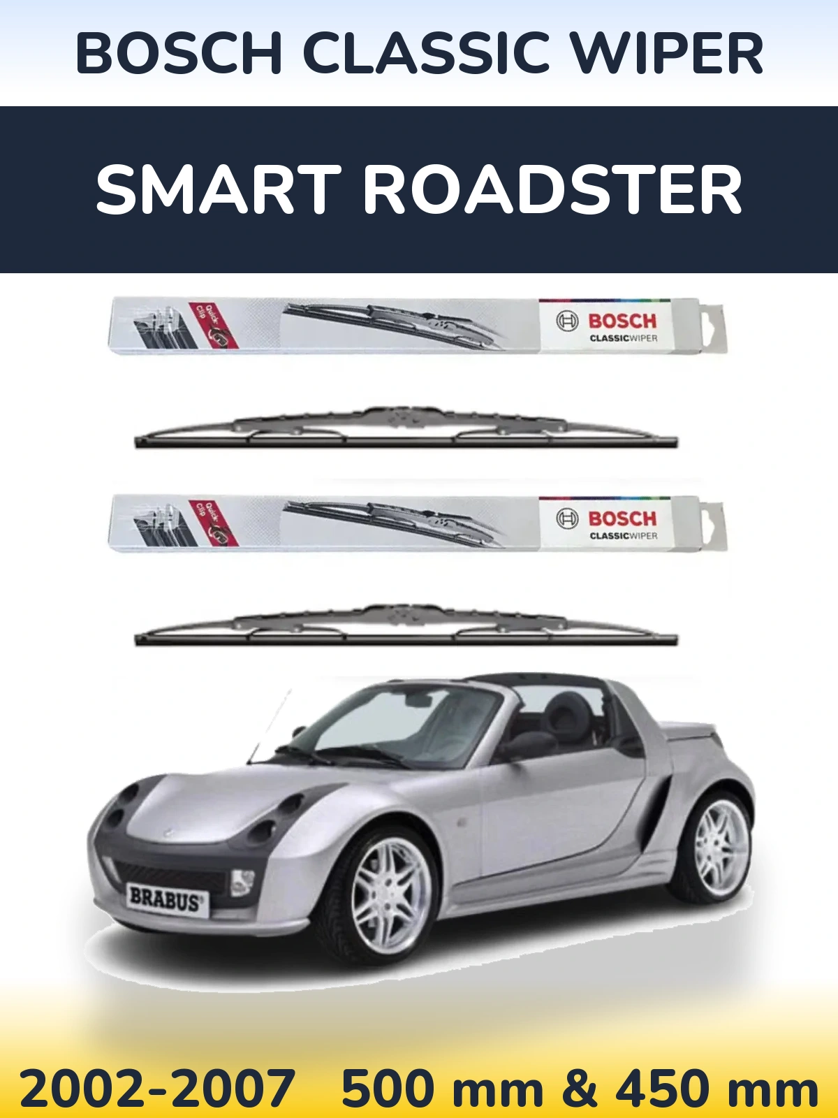 Front wiper blade set BOSCH Classic Wiper 500 & 450 mm for Smart Roadster 2002-2007
