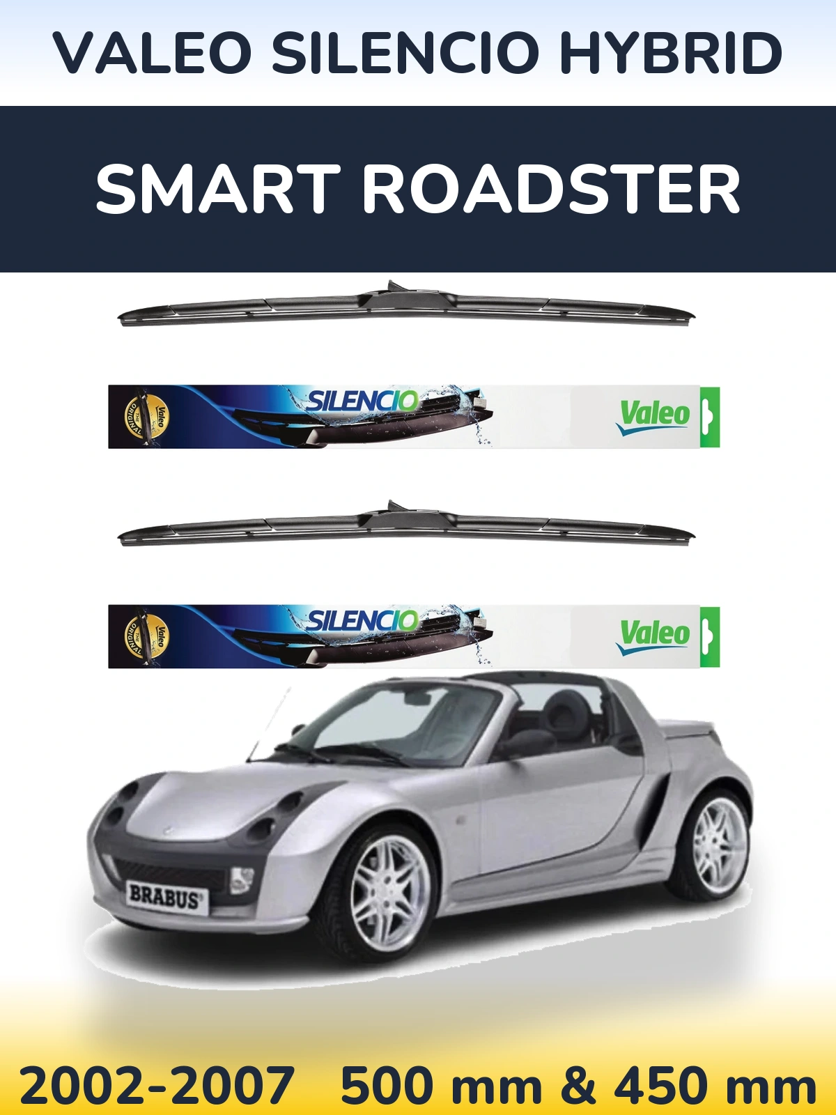 Комплект передних дворников Valeo Silencio Hybrid 500 & 450 мм для Smart Roadster 2002-2007