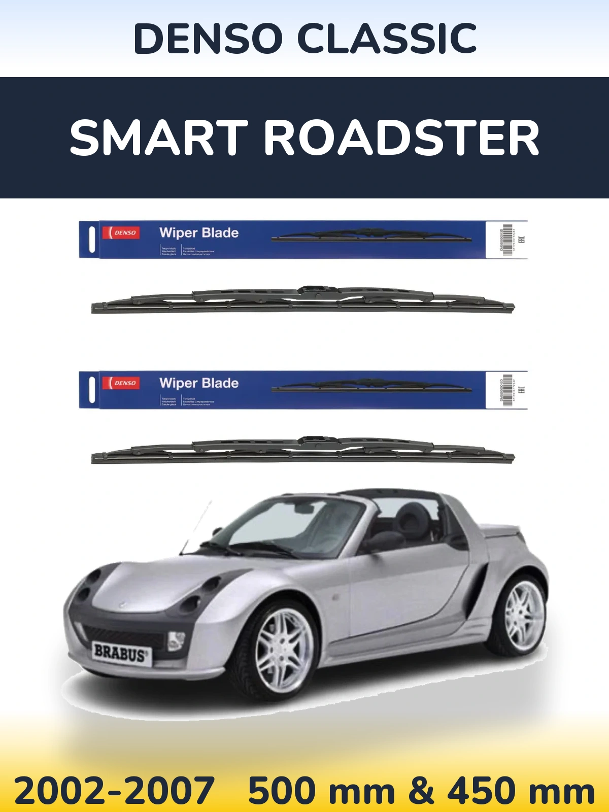 Komplet przednich wycieraczek Denso Classic 500 & 450 mm do Smart Roadster 2002-2007