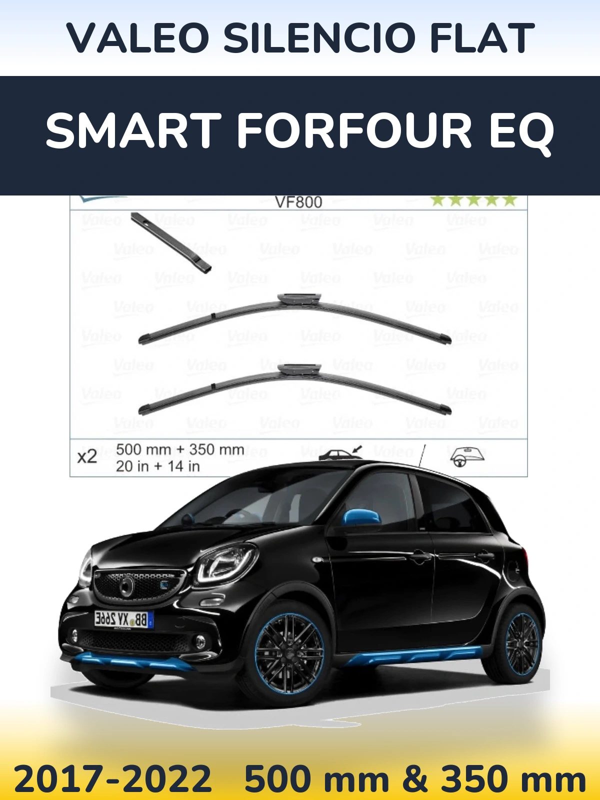 Komplet przednich wycieraczek Valeo Silencio Flat 500 & 350 mm do Smart Forfour EQ 2017-2022