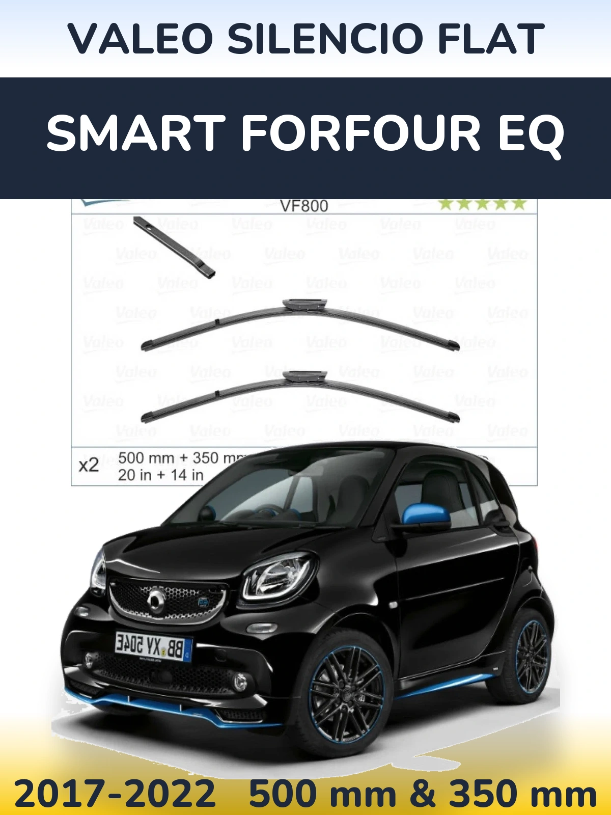 Komplet przednich wycieraczek Valeo Silencio Flat 500 & 350 mm do Smart Forfour EQ 2017-2022