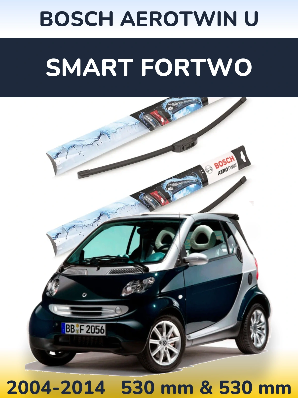 Komplet przednich wycieraczek BOSCH AeroTwin U 530 & 530 mm do Smart Fortwo 2004-2014
