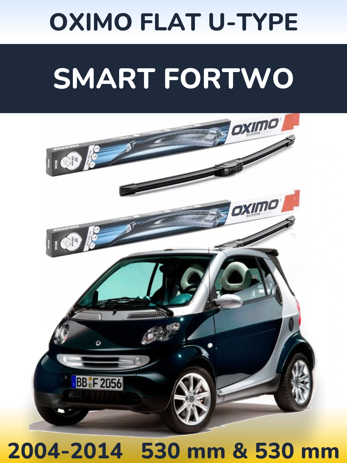 Комплект передних дворников Oximo Flat U-type 530 & 530 мм для Smart Fortwo 2004-2014