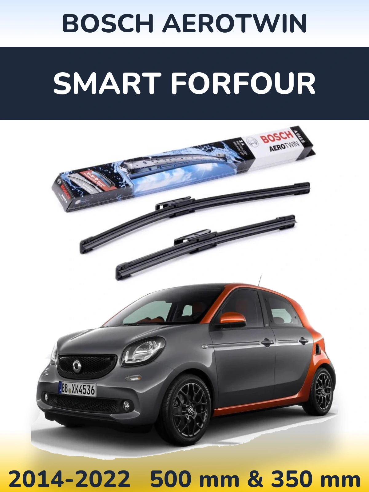 Komplet przednich wycieraczek BOSCH AeroTwin 500 & 360 mm do Smart Forfour 2014-2022