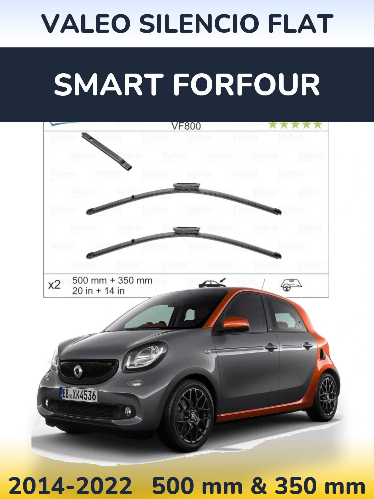 Komplet przednich wycieraczek Valeo Silencio Flat 500 & 350 mm do Smart Forfour 2014-2022