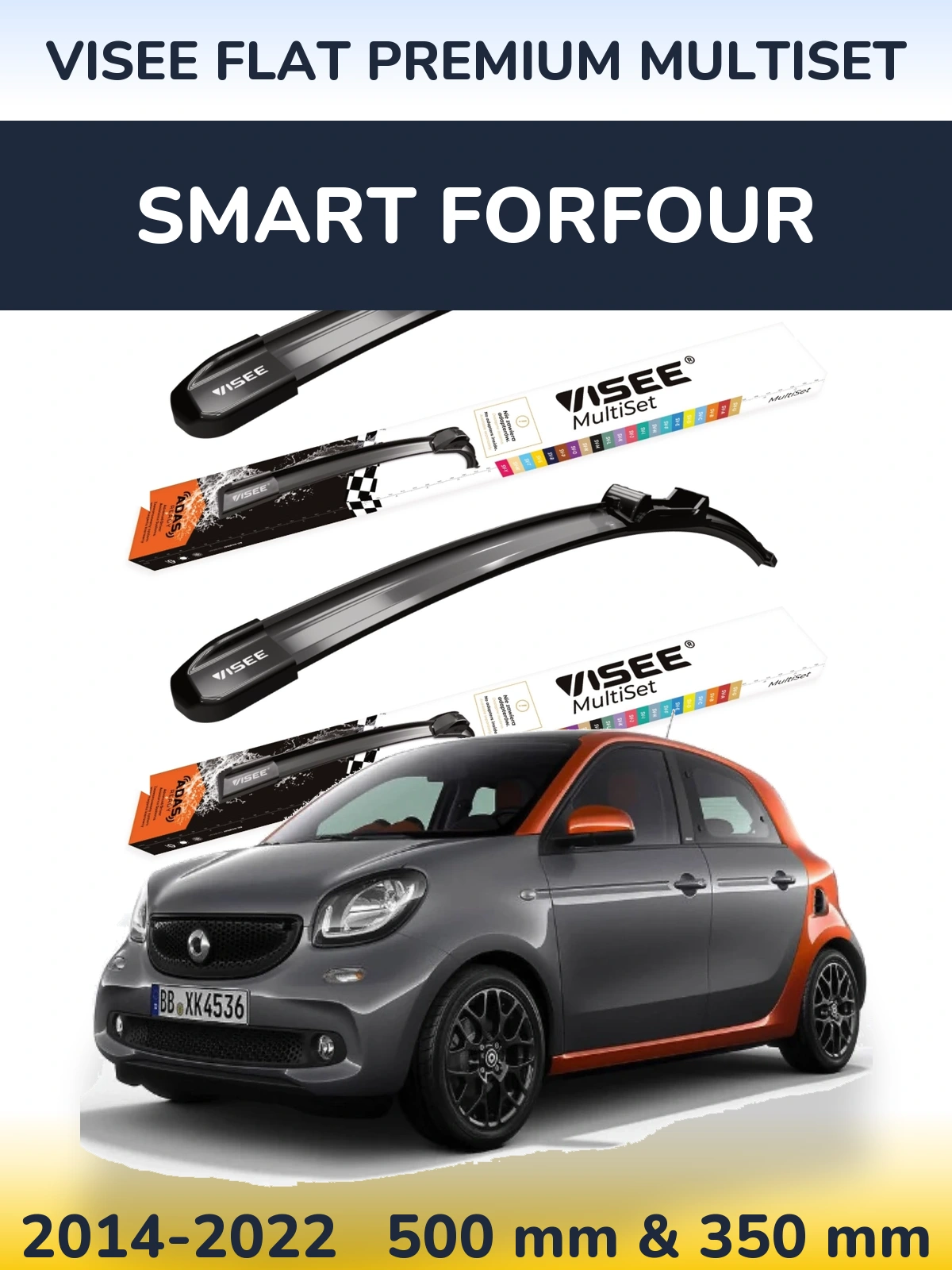 Komplet przednich wycieraczek VISEE FLAT PREMIUM MultiSet 500 & 350 mm do Smart Forfour 2014-2022