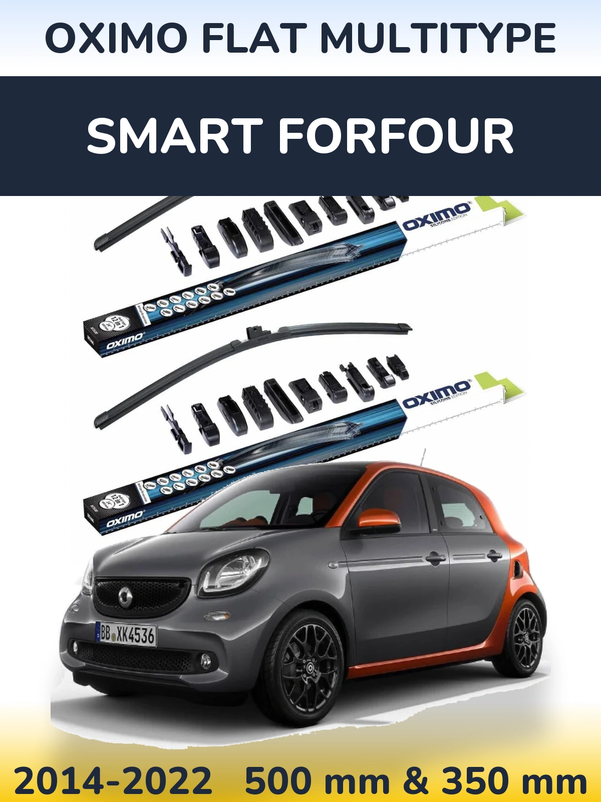 Комплект передних дворников Oximo Flat MultiТипe 500 & 350 мм для Smart Forfour 2014-2022