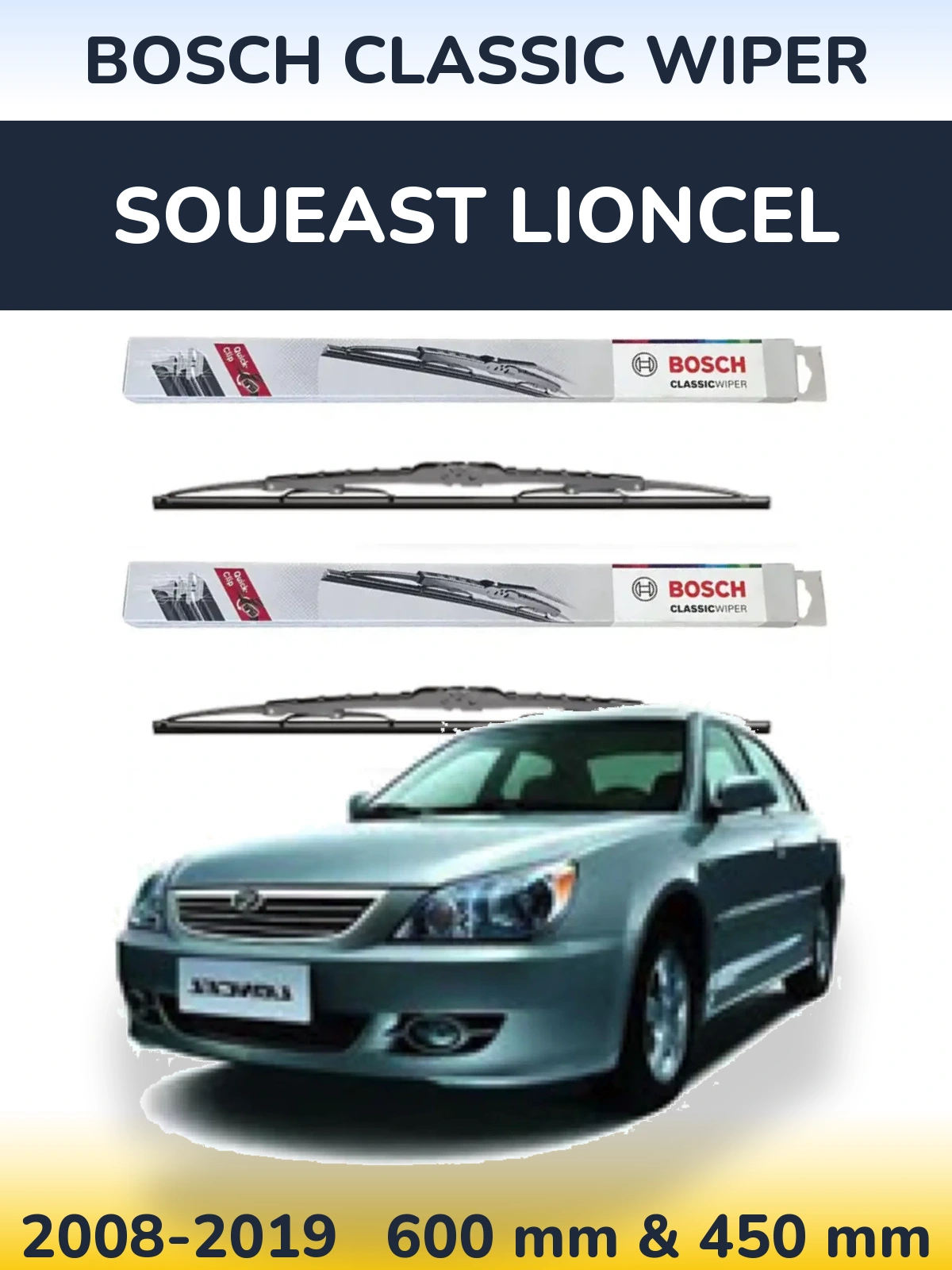 Komplet przednich wycieraczek BOSCH Classic Wiper 600 & 450 mm do Soueast Lioncel 2008-2019