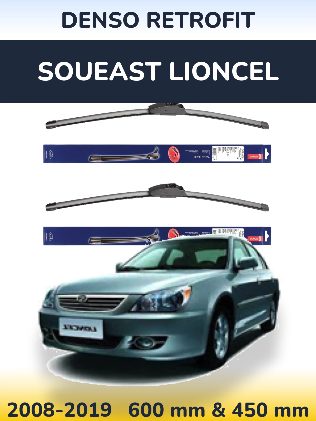 Komplet przednich wycieraczek Denso Retrofit 600 & 450 mm do Soueast Lioncel 2008-2019