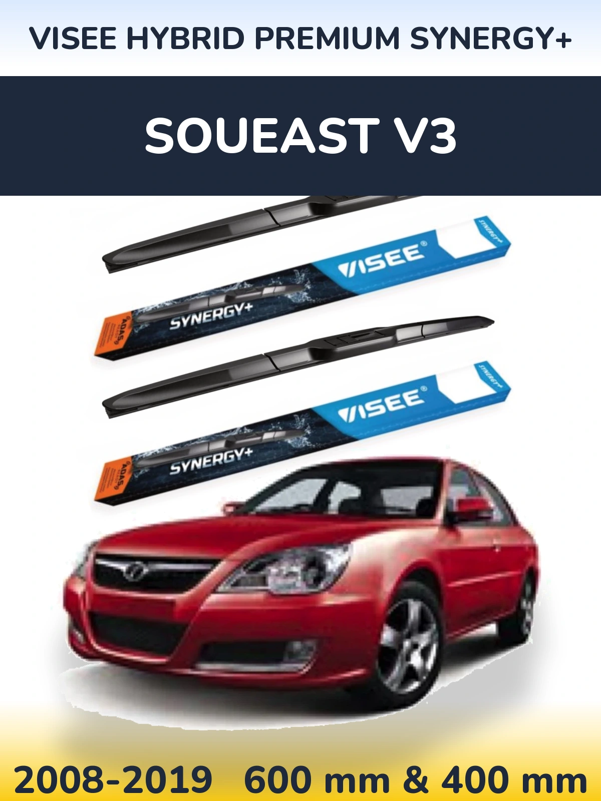 Комплект передних дворников VISEE HYBRID PREMIUM SYNERGY+ 600 & 400 мм для Soueast V3 2008-2019