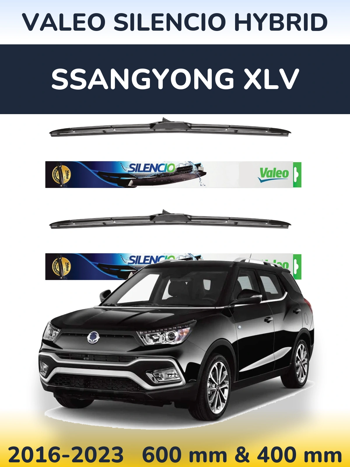 Komplet przednich wycieraczek Valeo Silencio Hybrid 600 & 400 mm do SsangYong XLV 2016-2023