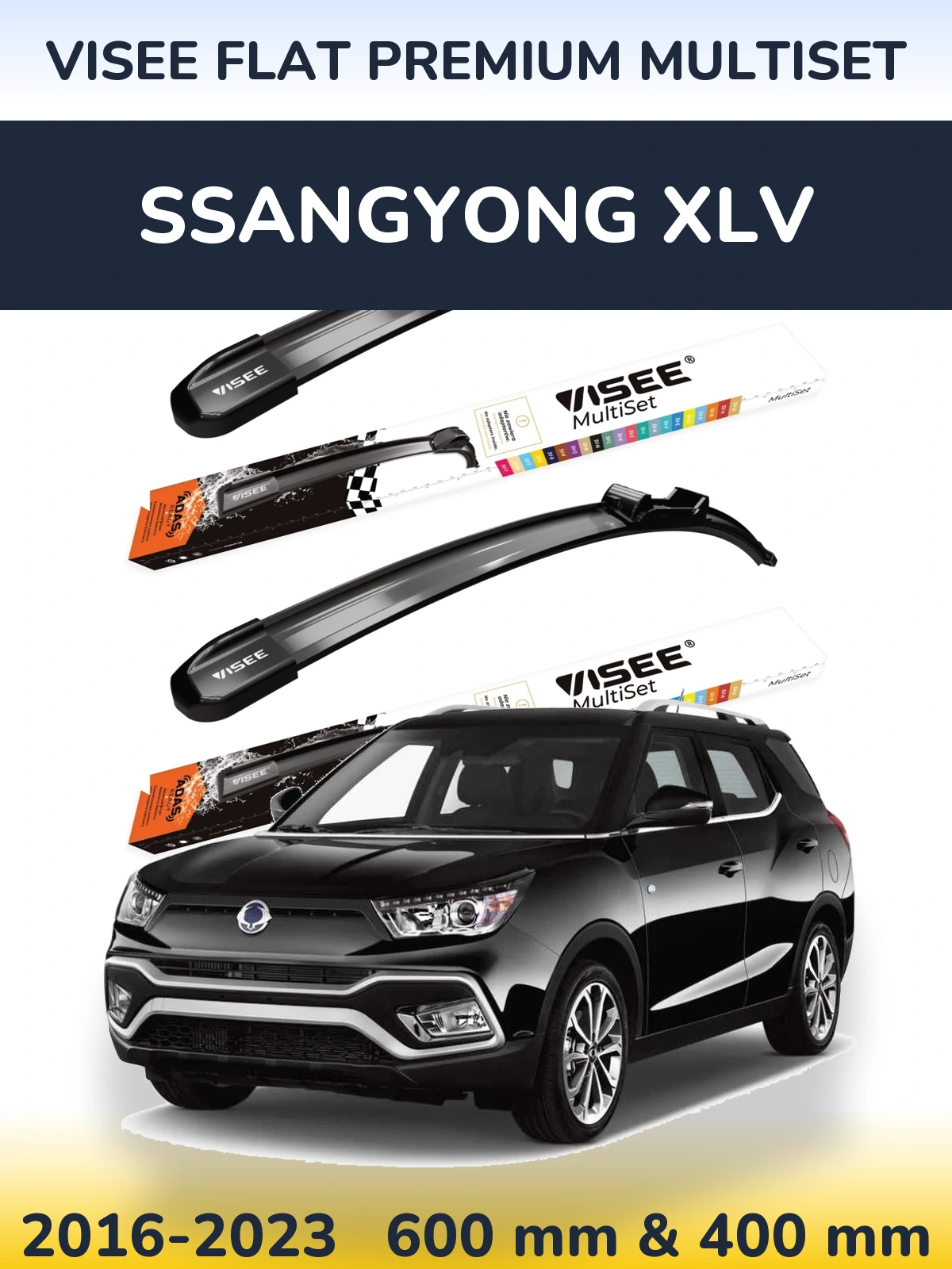Front wiper blade set VISEE FLAT PREMIUM MultiSet 600 & 400 mm for SsangYong XLV 2016-2023