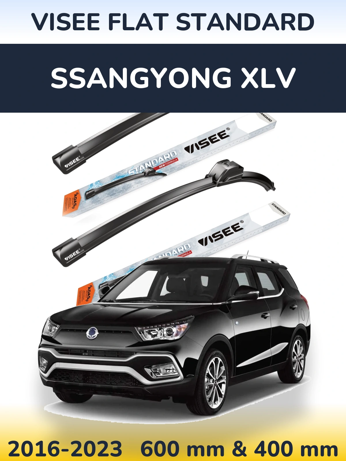 Komplet przednich wycieraczek VISEE FLAT STANDARD 600 & 400 mm do SsangYong XLV 2016-2023