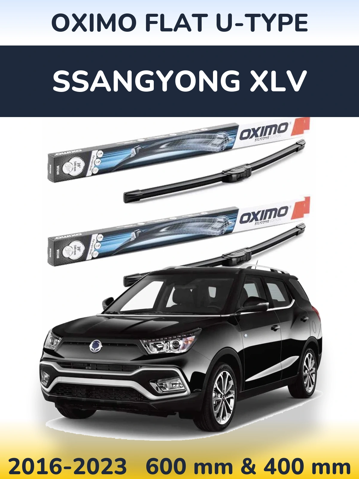 Комплект передних дворников Oximo Flat U-type 600 & 400 мм для SsangYong XLV 2016-2023