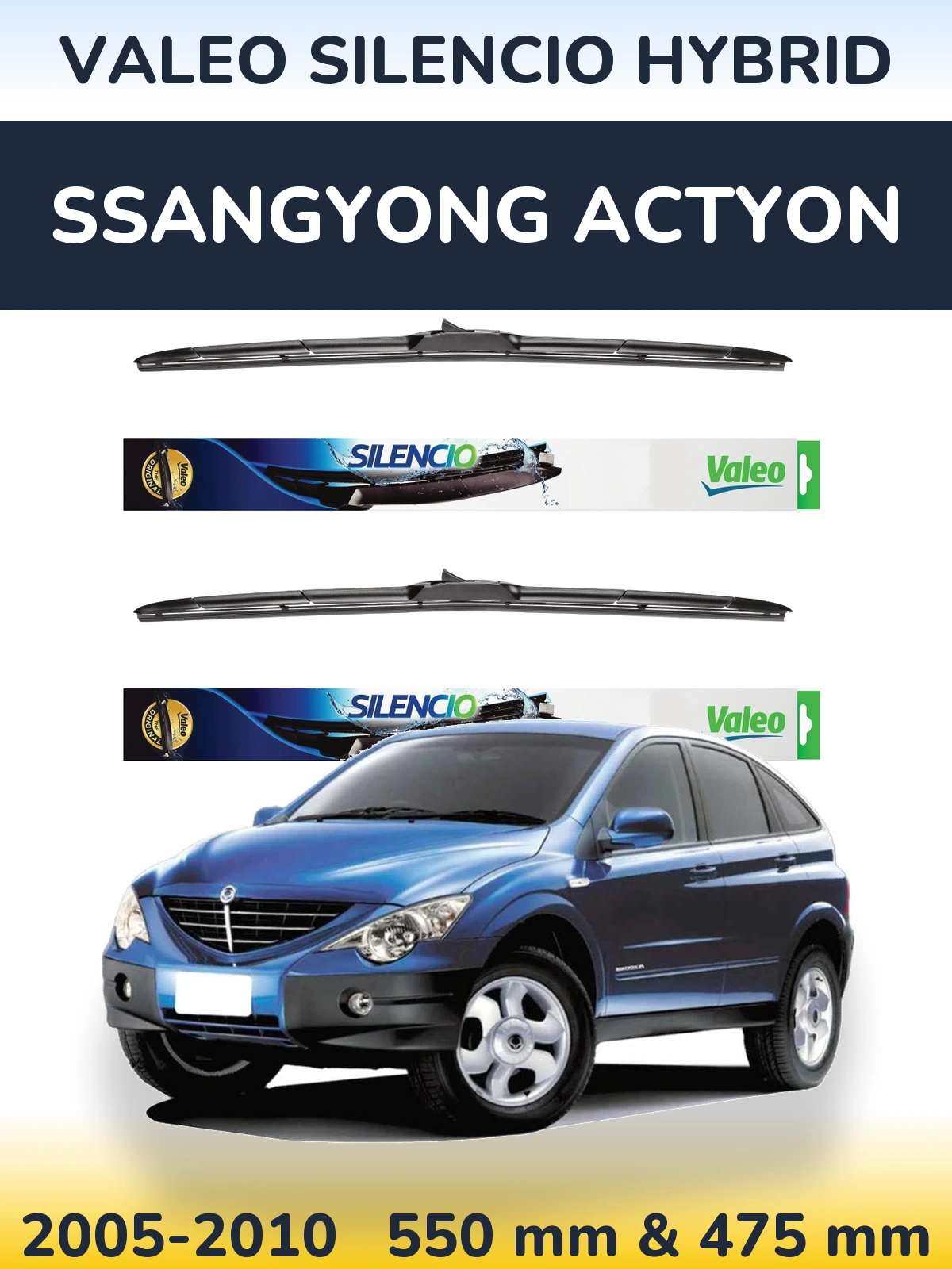 Komplet przednich wycieraczek Valeo Silencio Hybrid 550 & 475 mm do SsangYong Actyon 2005-2010