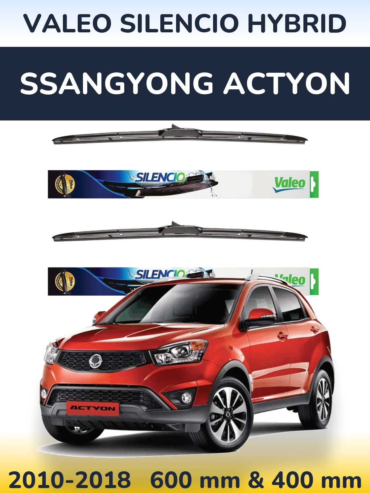 Front wiper blade set Valeo Silencio Hybrid 600 & 400 mm for SsangYong Actyon 2010-2018