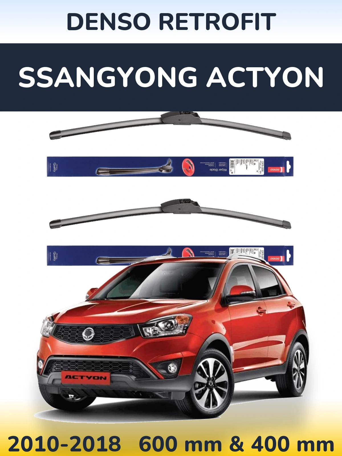 Front wiper blade set Denso Retrofit 600 & 400 mm for SsangYong Actyon 2010-2018