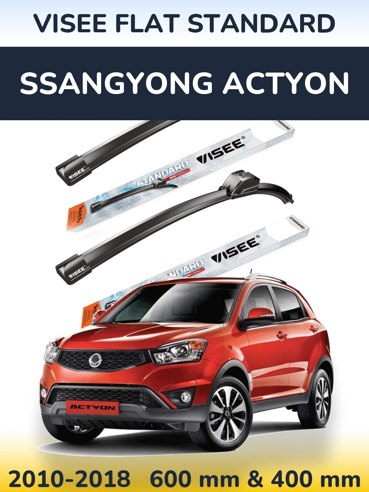 Front wiper blade set VISEE FLAT STANDARD 600 & 400 mm for SsangYong Actyon 2010-2018
