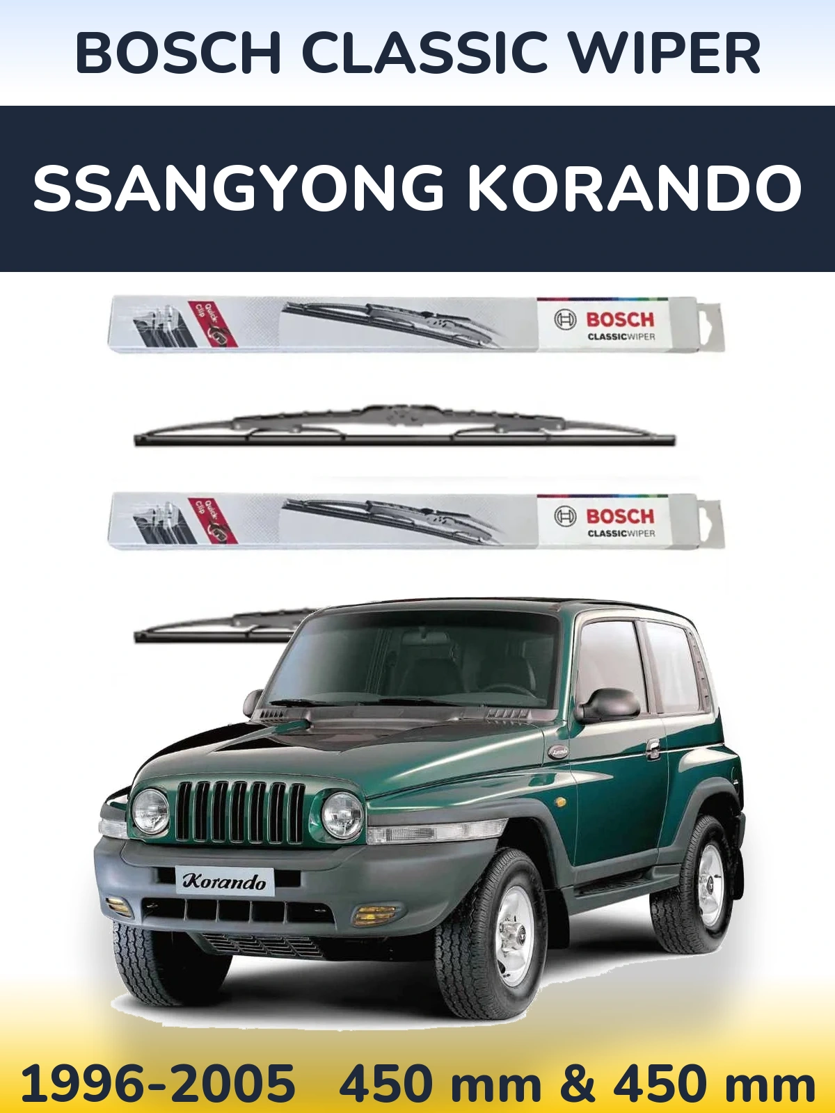 Komplet przednich wycieraczek BOSCH Classic Wiper 450 & 450 mm do SsangYong Korando 1996-2005