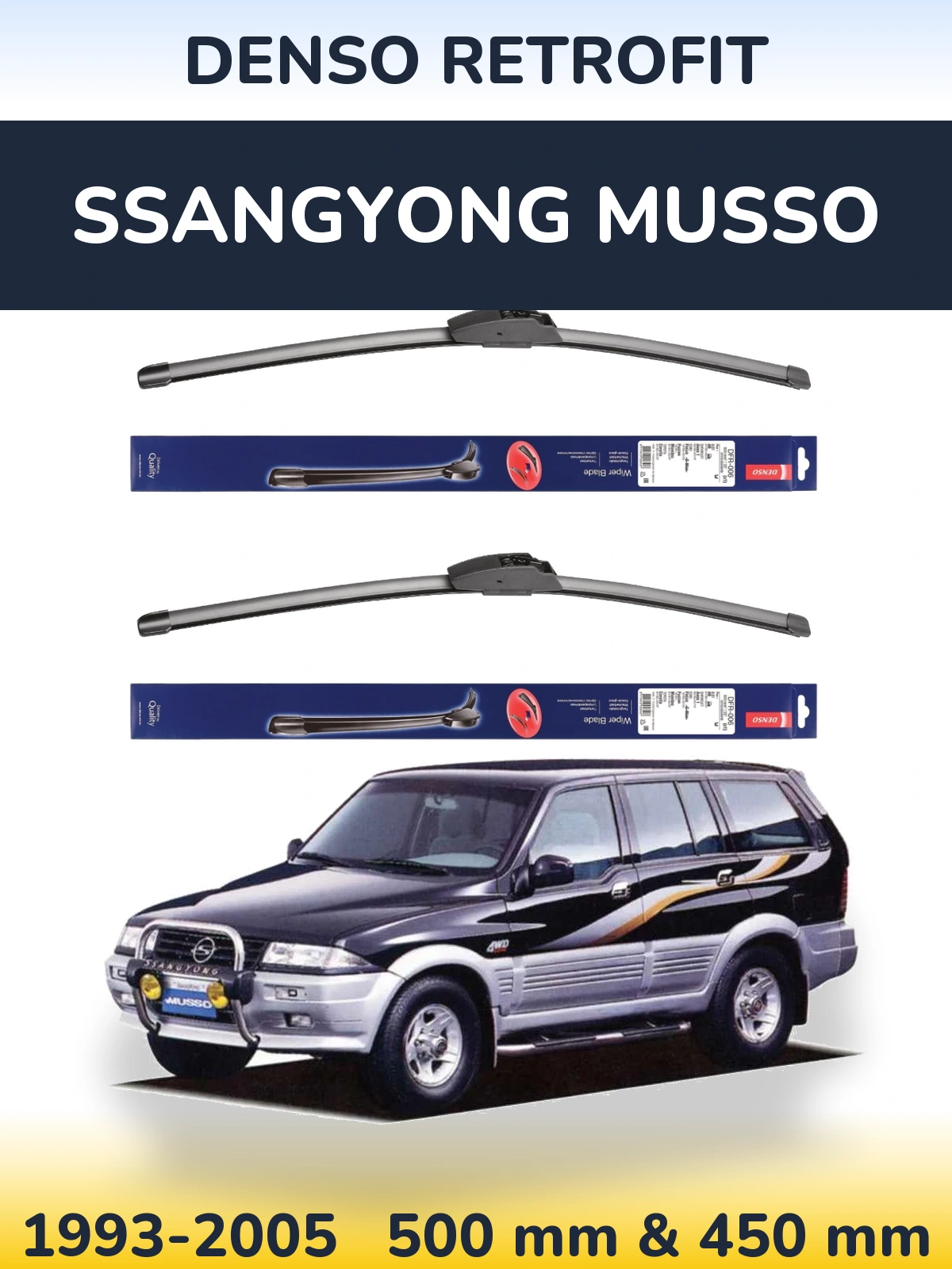 Комплект передніх щіток Denso Retrofit 500 & 450 мм для SsangYong Musso 1993-2005