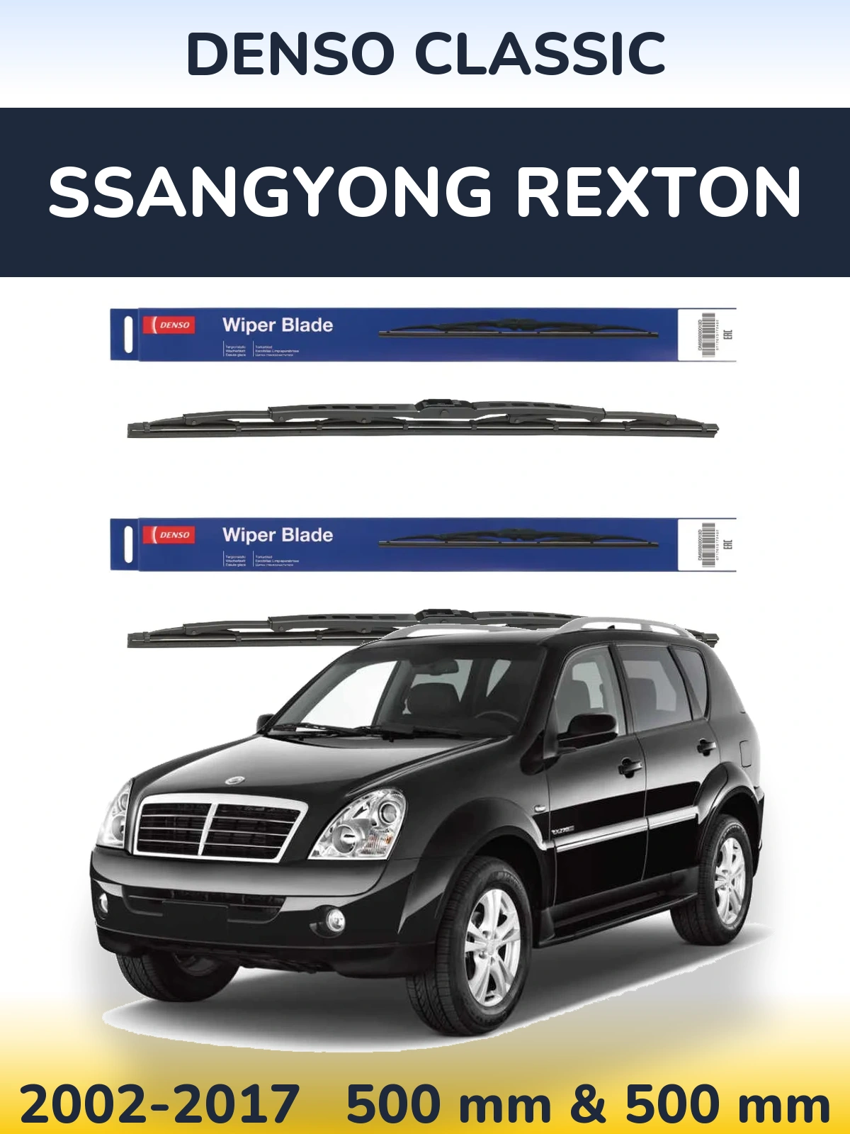 Komplet przednich wycieraczek Denso Classic 500 & 500 mm do SsangYong Rexton 2002-2017
