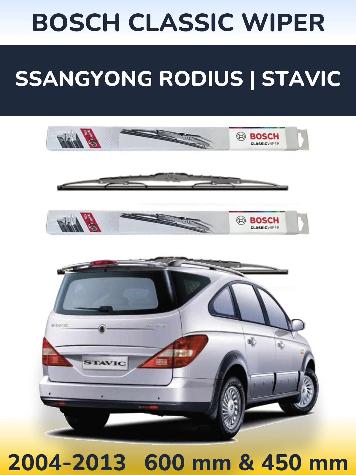 Комплект передних дворников BOSCH Classic Wiper 600 & 450 мм для SsangYong Rodius | Stavic 2004-2013