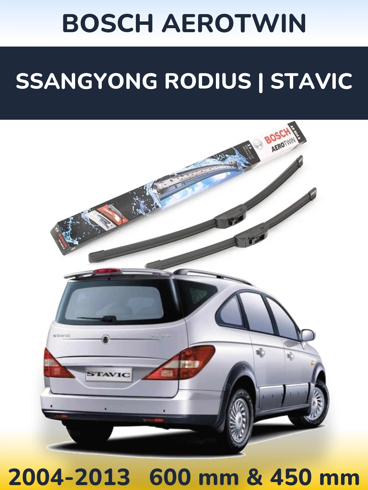Комплект передних дворников BOSCH AeroTwin 600 & 450 мм для SsangYong Rodius | Stavic 2004-2013