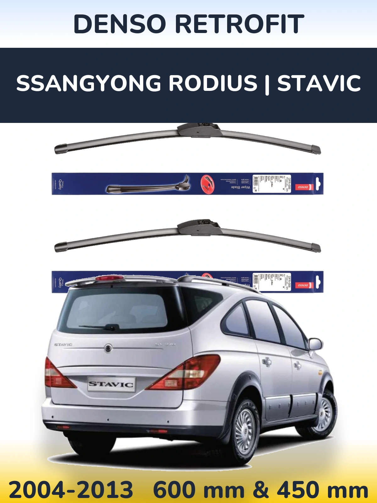 Komplet przednich wycieraczek Denso Retrofit 600 & 450 mm do SsangYong Rodius | Stavic 2004-2013