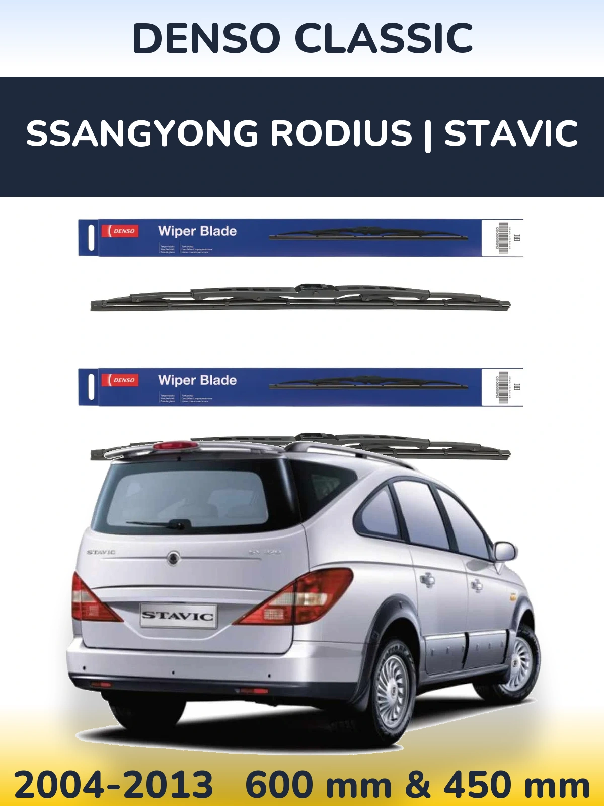 Komplet przednich wycieraczek Denso Classic 600 & 450 mm do SsangYong Rodius | Stavic 2004-2013