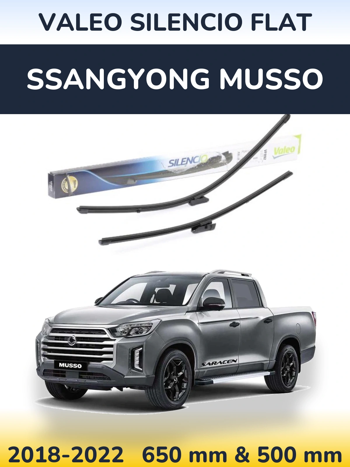 Комплект передних дворников Valeo Silencio Flat 630 & 500 мм для SsangYong Musso 2018-2022