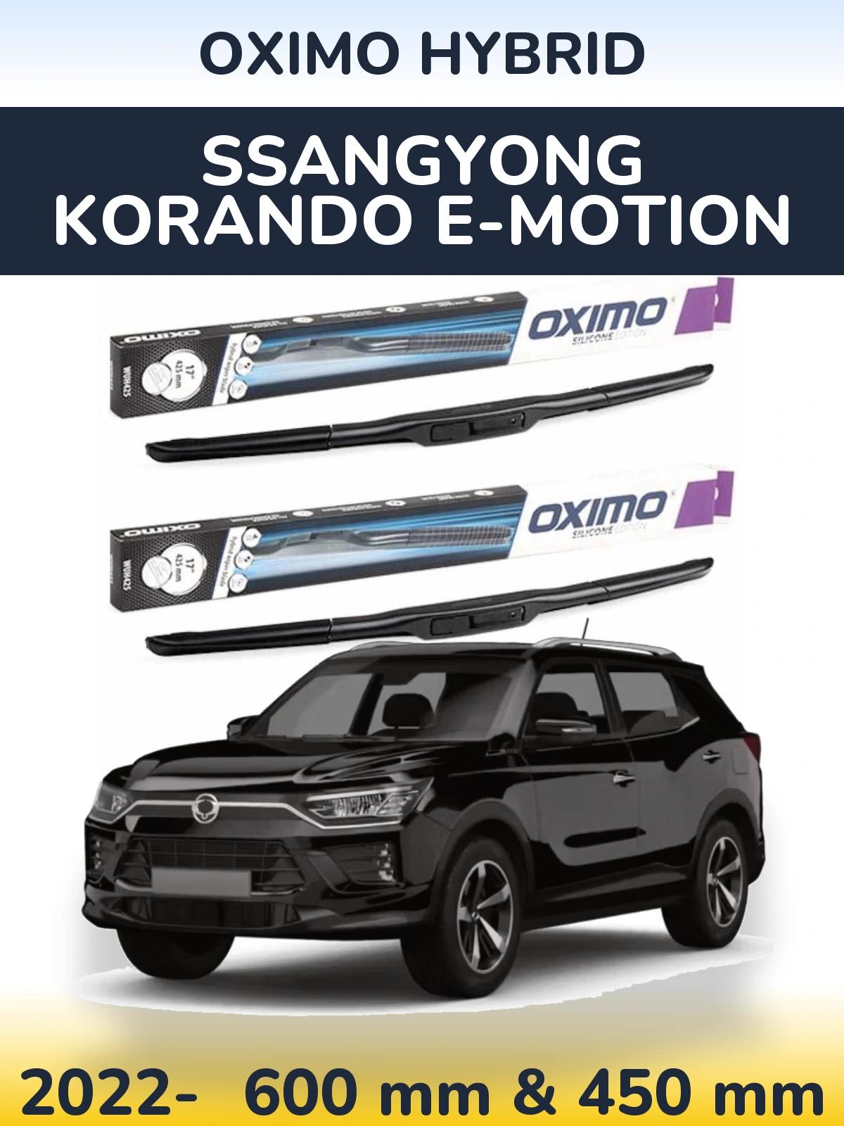 Komplet przednich wycieraczek Oximo Hybrid 600 & 450 mm do SsangYong Korando E-Motion 2022-2026