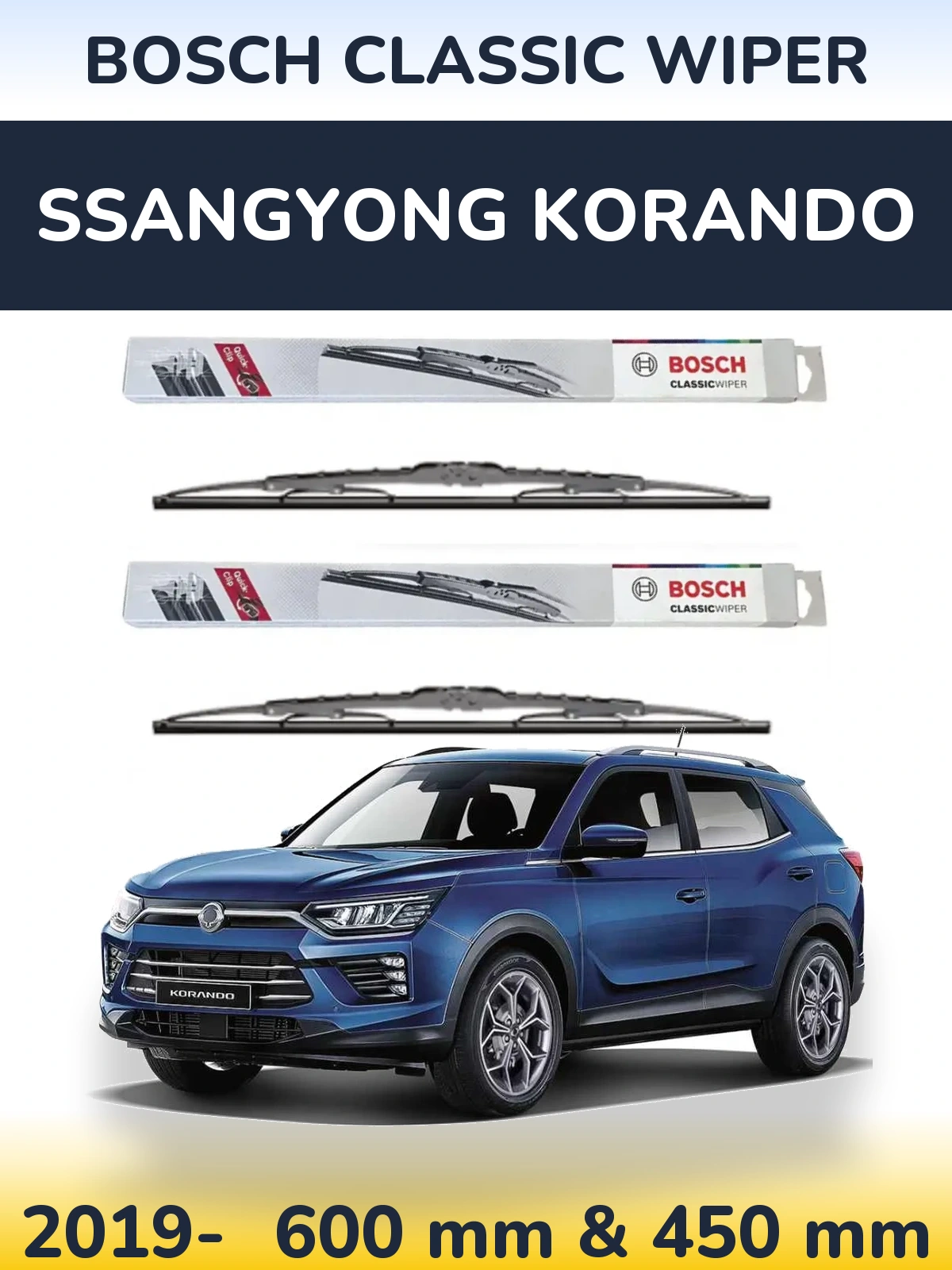 Komplet przednich wycieraczek BOSCH Classic Wiper 600 & 450 mm do SsangYong Korando 2019-2026