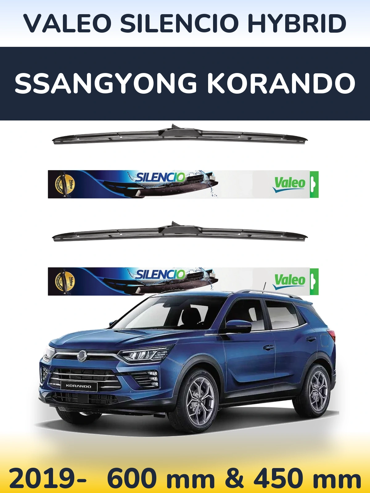 Komplet przednich wycieraczek Valeo Silencio Hybrid 600 & 450 mm do SsangYong Korando 2019-2026