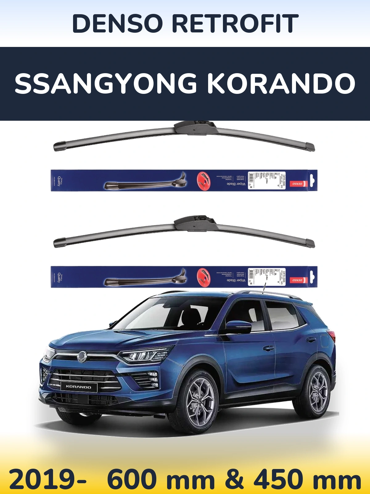 Комплект передних дворников Denso Retrofit 600 & 450 мм для SsangYong Korando 2019-2026