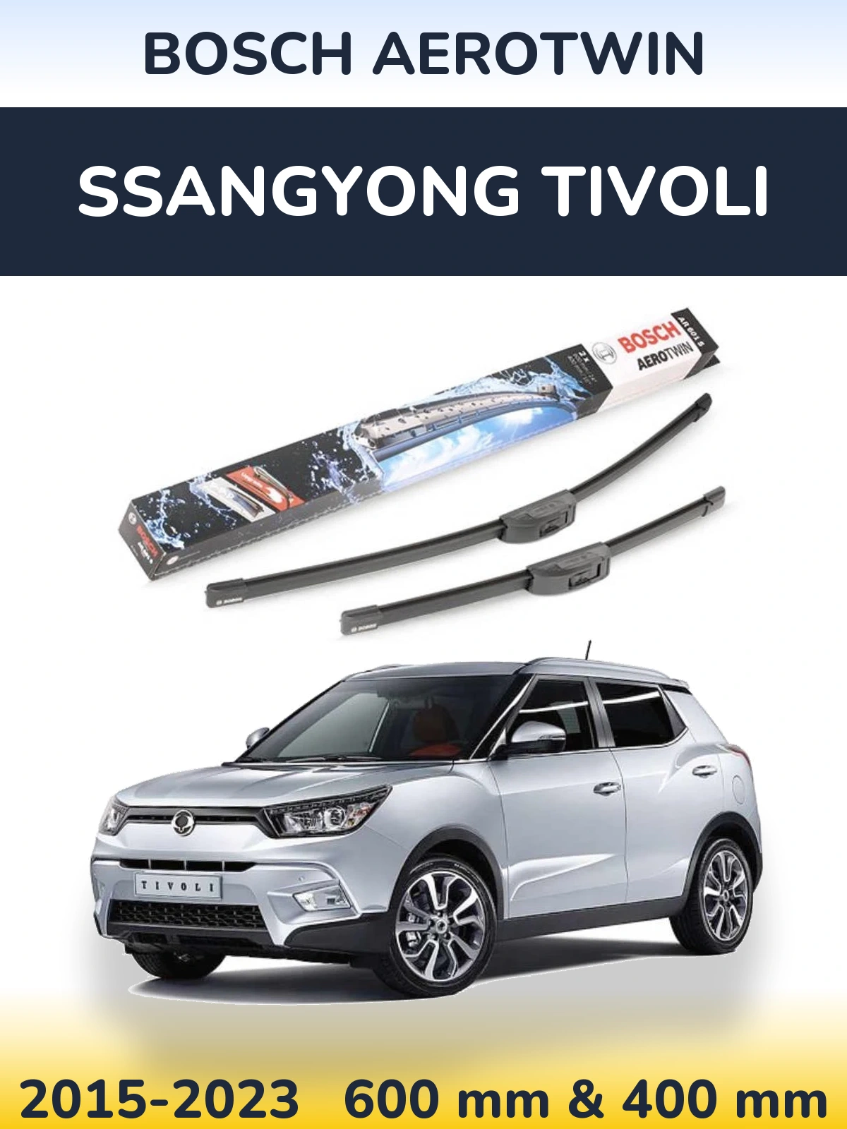 Komplet przednich wycieraczek BOSCH AeroTwin 600 & 400 mm do SsangYong Tivoli 2015-2023