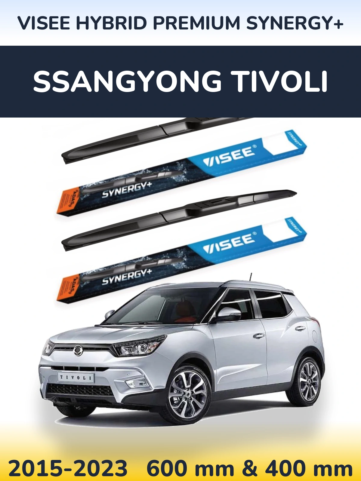 Комплект передних дворников VISEE HYBRID PREMIUM SYNERGY+ 600 & 400 мм для SsangYong Tivoli 2015-2023