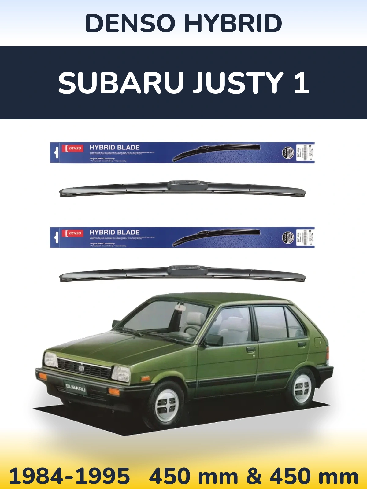 Komplet przednich wycieraczek Denso Hybrid 450 & 450 mm do Subaru Justy 1 1984-1995