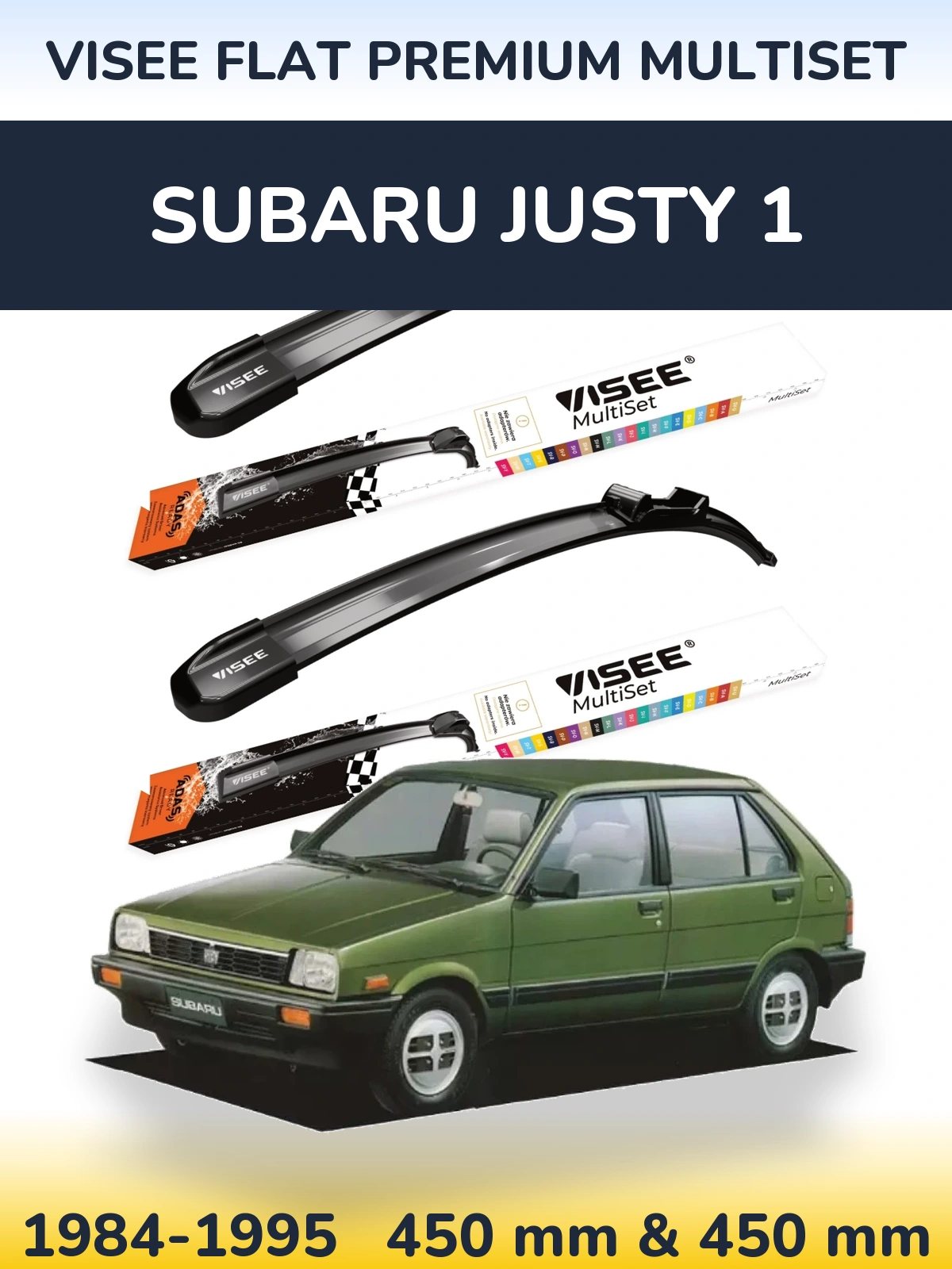 Komplet przednich wycieraczek VISEE FLAT PREMIUM MultiSet 450 & 450 mm do Subaru Justy 1 1984-1995