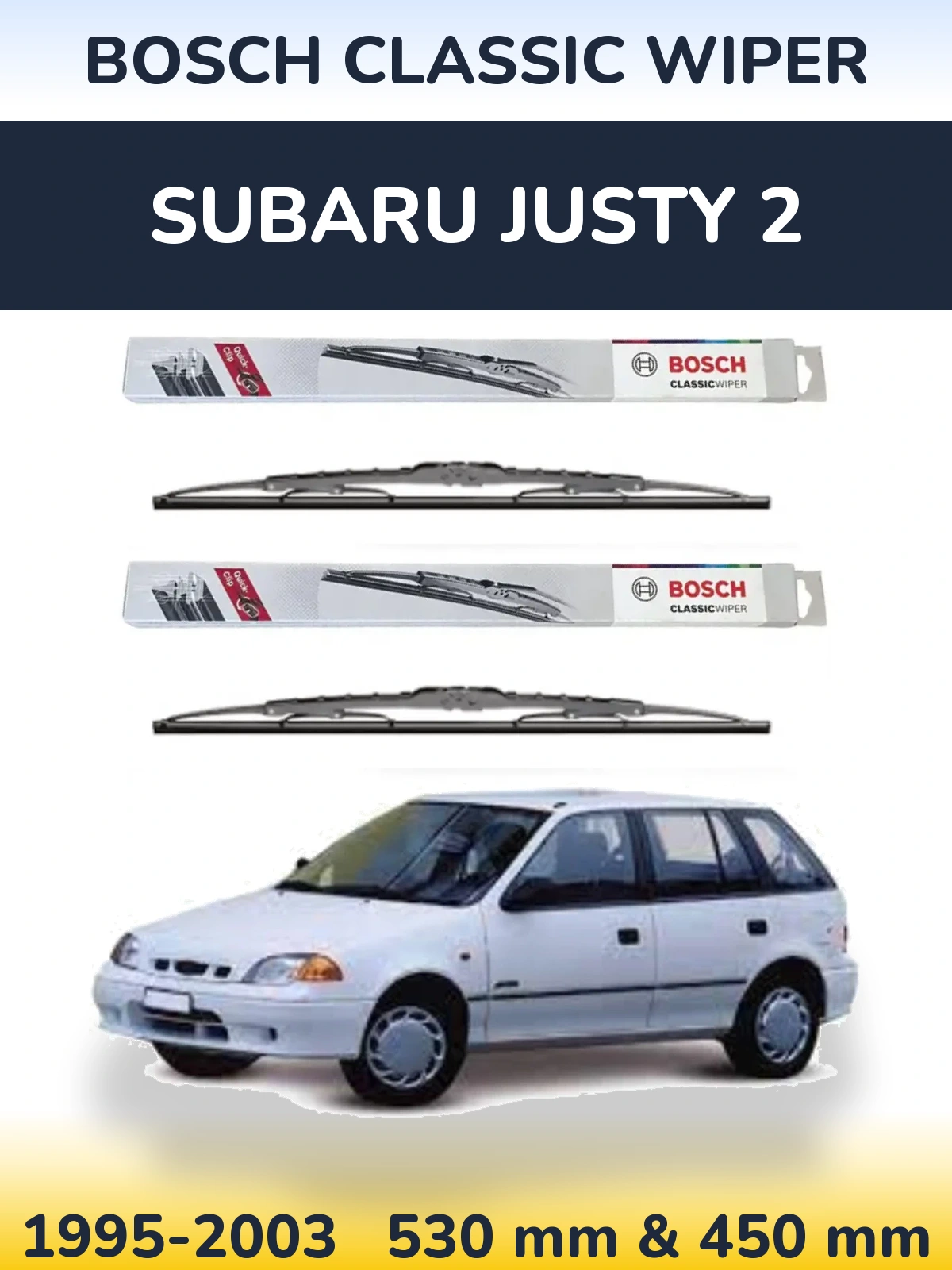 Komplet przednich wycieraczek BOSCH Classic Wiper 530 & 450 mm do Subaru Justy 2 1995-2003