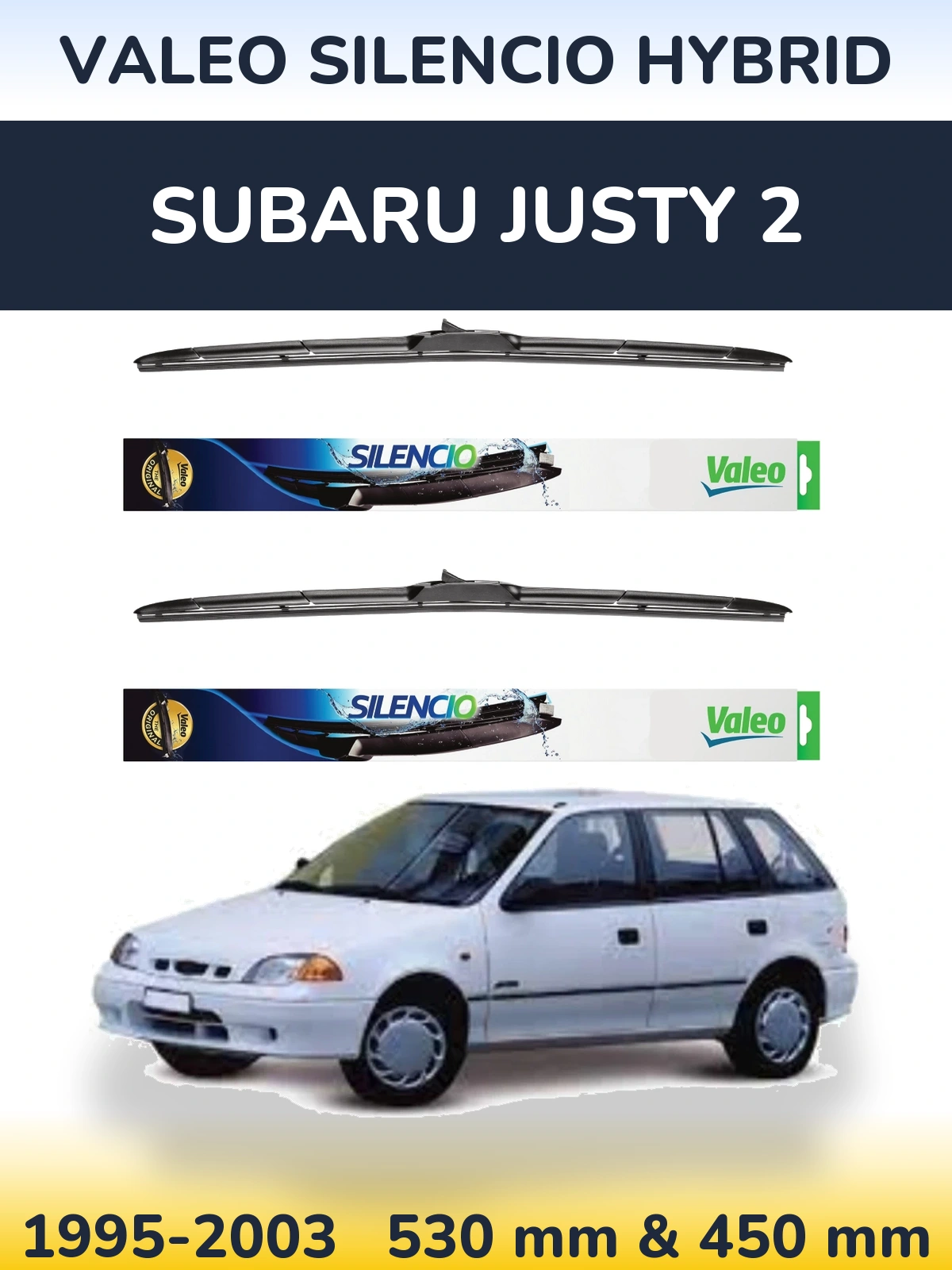 Komplet przednich wycieraczek Valeo Silencio Hybrid 530 & 450 mm do Subaru Justy 2 1995-2003
