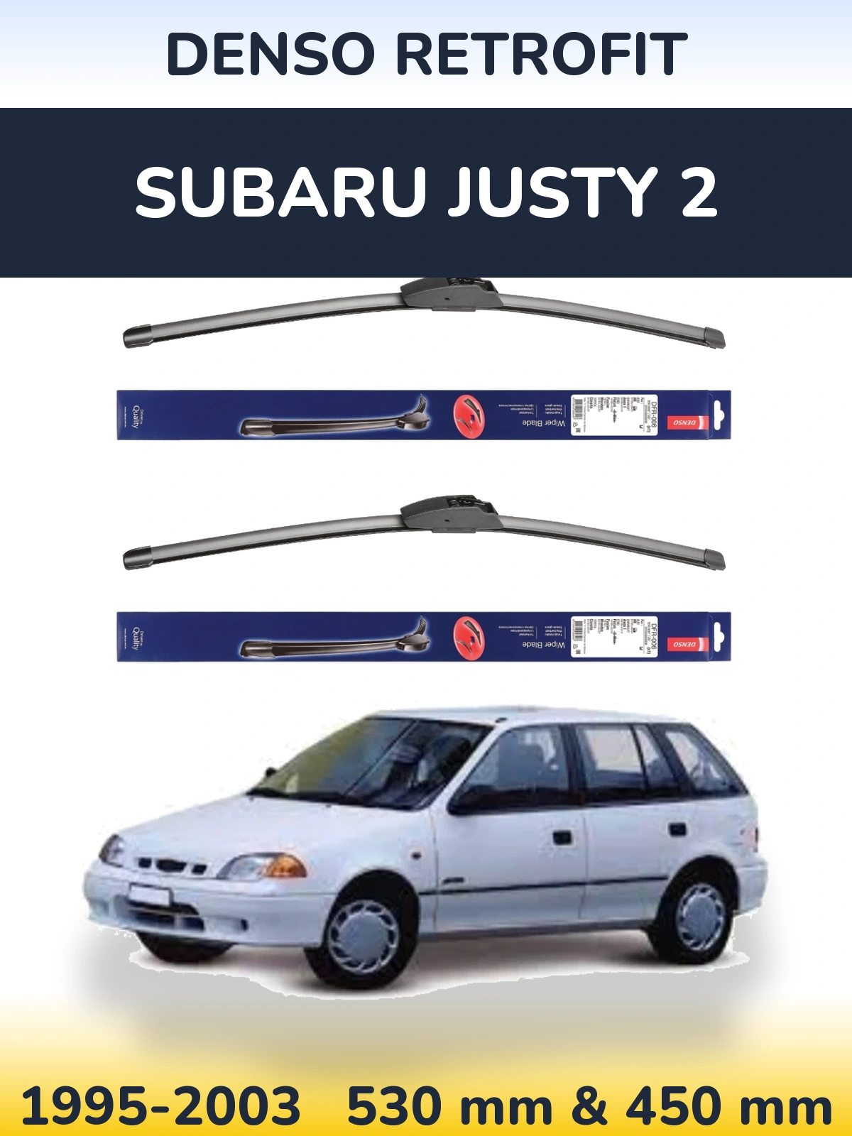 Komplet przednich wycieraczek Denso Retrofit 530 & 450 mm do Subaru Justy 2 1995-2003