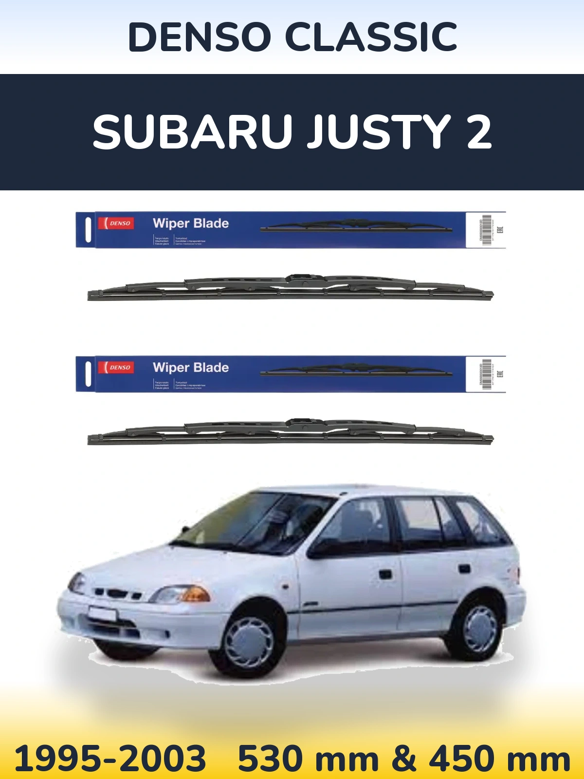 Front wiper blade set Denso Classic 530 & 450 mm for Subaru Justy 2 1995-2003