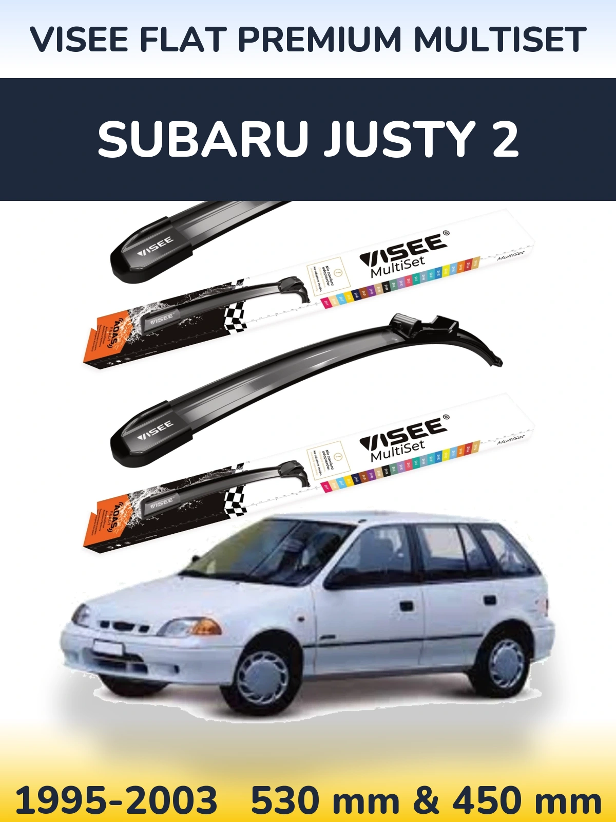 Komplet przednich wycieraczek VISEE FLAT PREMIUM MultiSet 530 & 450 mm do Subaru Justy 2 1995-2003