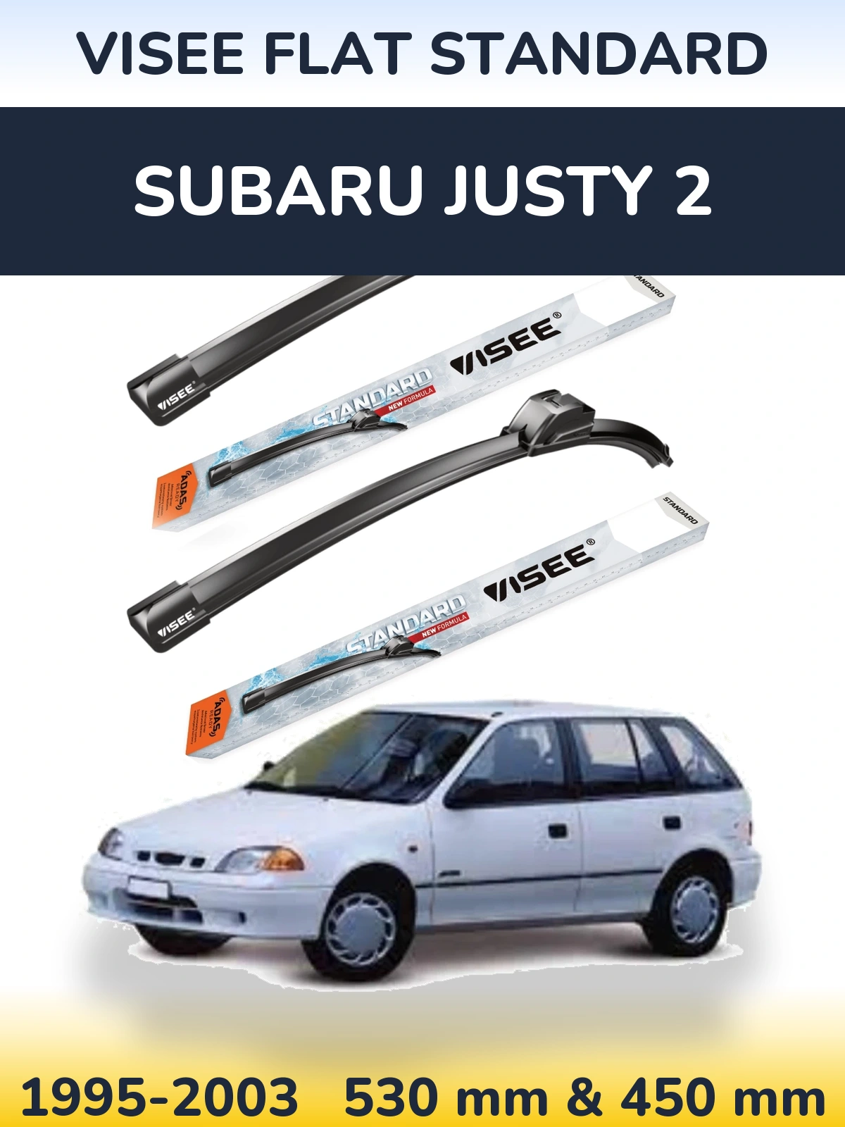 Комплект передних дворников VISEE FLAT STANDARD 530 & 450 мм для Subaru Justy 2 1995-2003