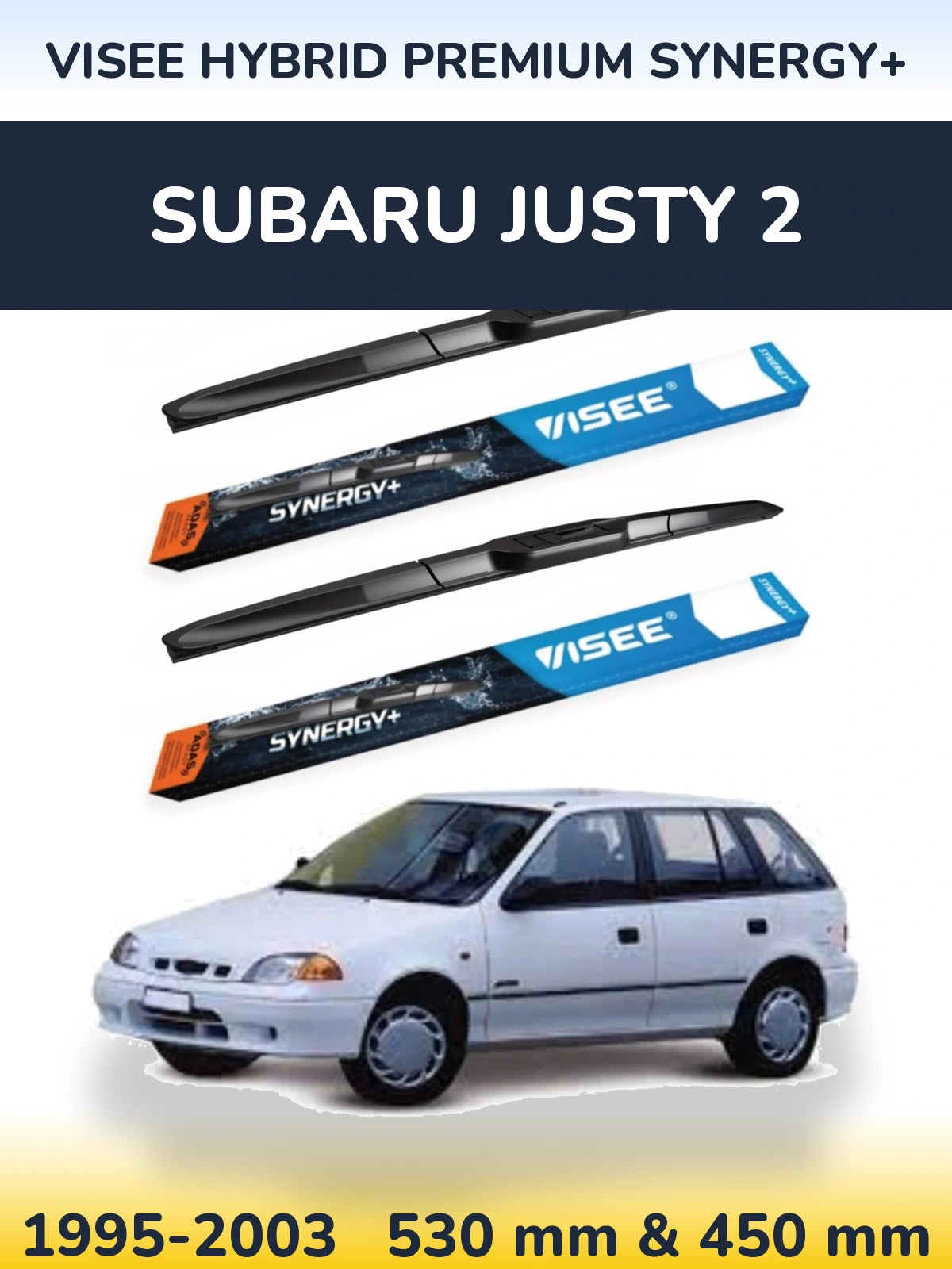 Komplet przednich wycieraczek VISEE HYBRID PREMIUM SYNERGY+ 530 & 450 mm do Subaru Justy 2 1995-2003
